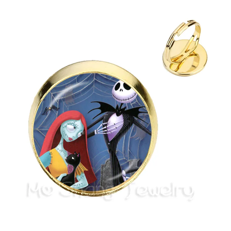 Женские кольца ручной работы Jack Skellington 16 мм Круглые Стеклянные Кабошоны вечерние