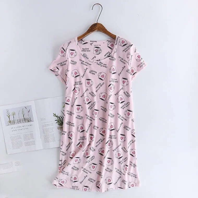 Summer New Style Cartoon Printed Short Sleeve Nightgown Korean-style Large Size Tracksuit Knitted Cotton Cute Pajamas