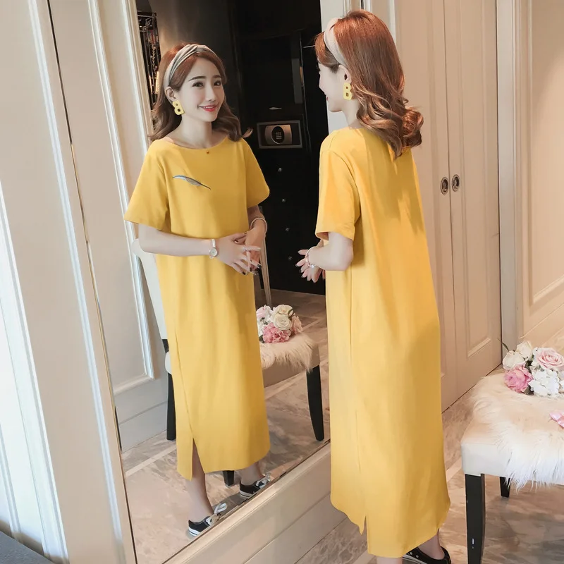 

Korean-style Mid-length Dress Women's 2019 New Style Loose-Fit Slimming Students Versatile Loose-Fit Long Skirts T-shirt Dress W