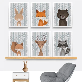 

Baby Animals Rabbit Bear Fox Deer Canvas Print Painting Poster Nursery Wall Art Picture Child Kids Bedroom Baby Room Decoration