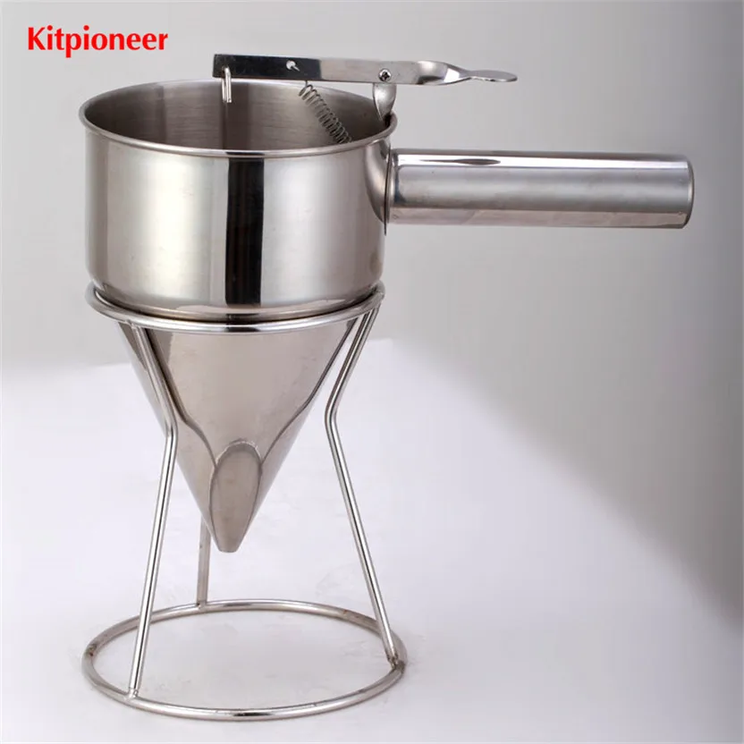 Full Stainless Steel Jam Dispenser Donut Waffle Batter Funnel Distributor Takoyaki Ball Helper Tool With Shelf