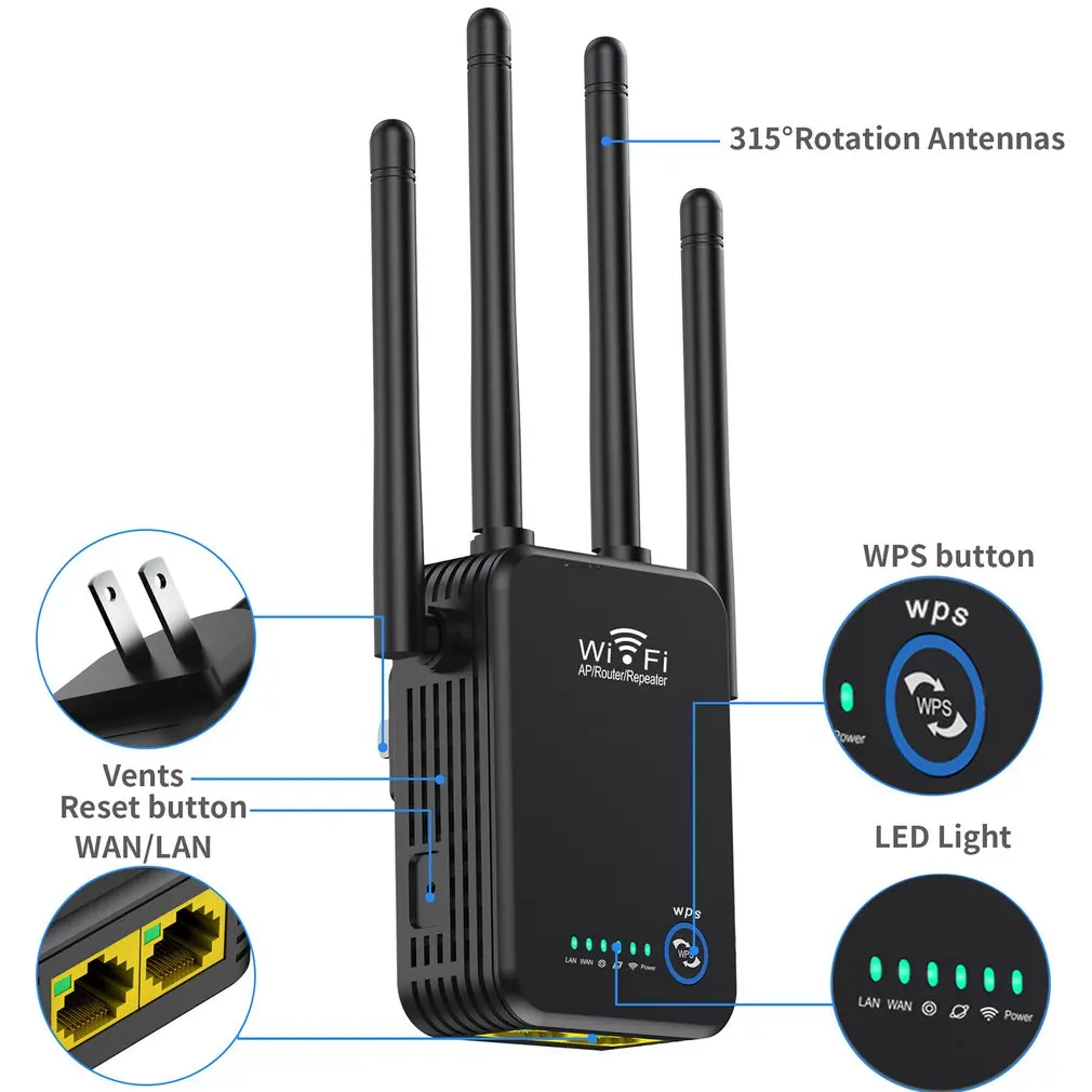Беспроводной маршрутизатор Wi-Fi ретранслятор двухдиапазонный 2 4/5G 4 антенны