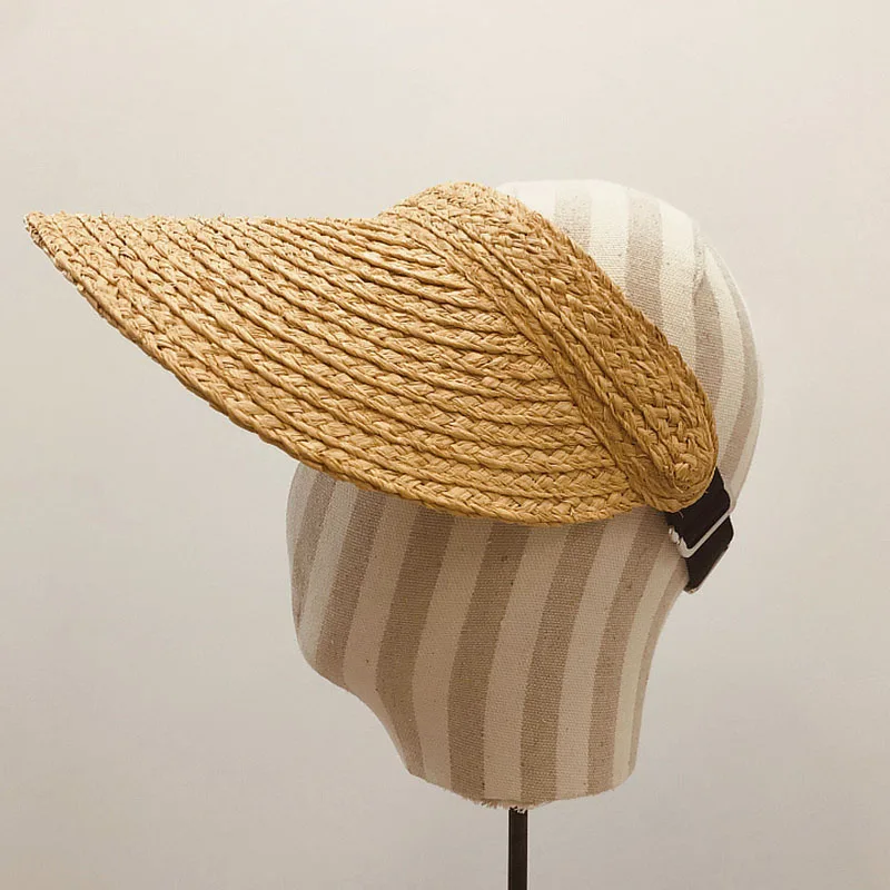 Neue Mode Breiter Krempe Bast Sonnenblende Hut für Frauen Stroh Hut Pferdeschwanz Sommer Strand Hut UV Packable Reise Derby hut – Detail 10
