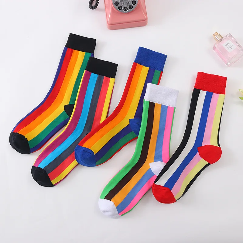 5 пар Япония Корея персональные радужные полосатые носки для женщин чистый
