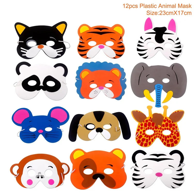 Animal mask 12pcs HUIRAN джунгли принадлежности для животных Посуда С Днем Рождения Декор дети Джунгли Тема вечерние для вечеринки в стиле сафари декор для мальчиков - Цвет: Animal mask 12pcs