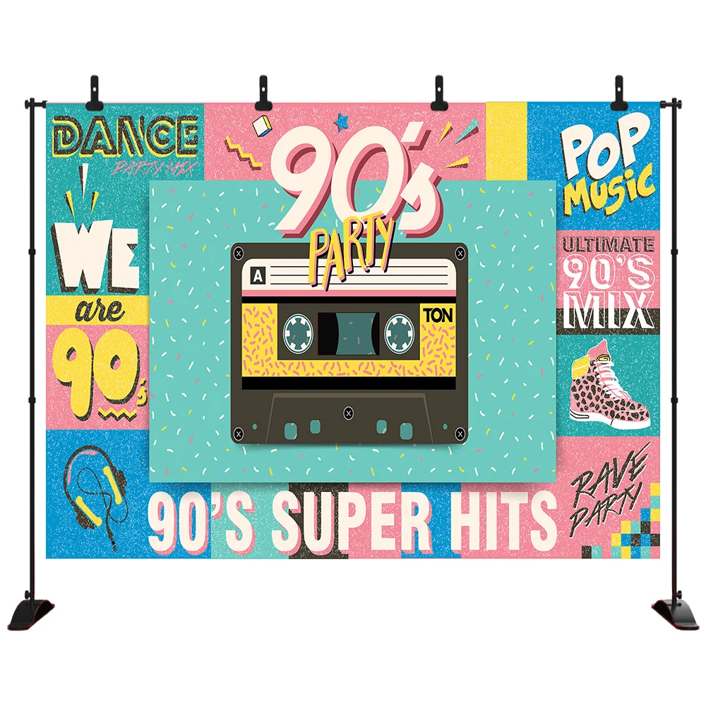 

90S Theme Party Backdrop Retro Style Club 90'S Super Hits Fashion Pop Music Background Cassette Tape Shoot Studio Props