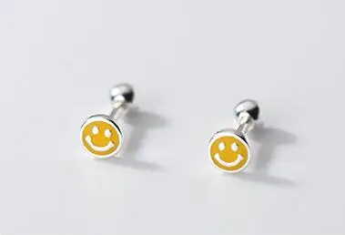 Silver Color Smile Round  Piercing Stud Earring For Women Girls Wedding Birthday Jewelry Gift Pendientes eh1791