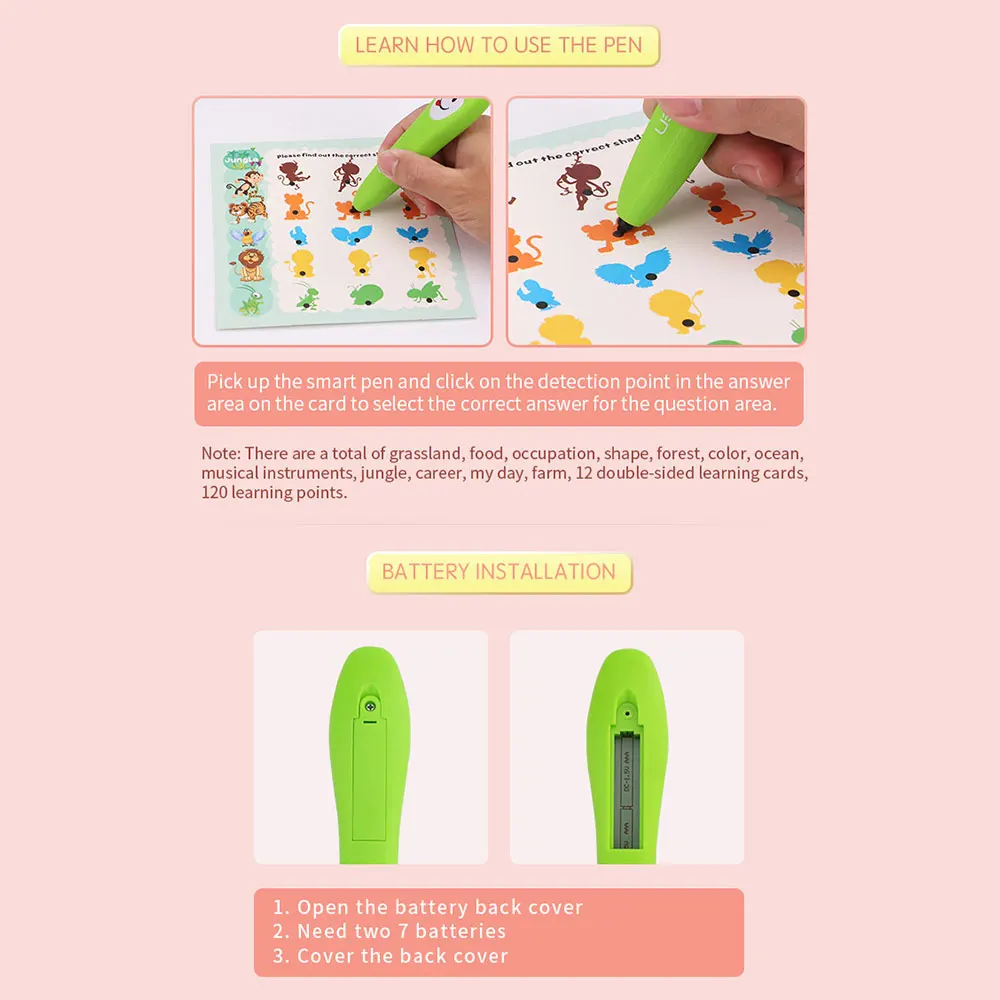 Pen with Learning Book Early Learning Pen Electronic Reading Pen Kids Educational Smart Interaction Logic Learning Pen