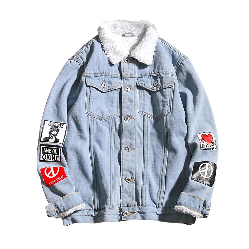 

Winter Jeans Jacket Men Denim Coats New Fashion Long Sleeve Men Bomber Jackets Men Hip Hop Men Clothing Warm Coat Plush