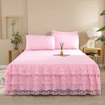 

1 Piece Lace Bed Skirt +2pieces Pillowcases bedding set Princess Bedding Bedspreads sheet Bed For Girl bed Cover King/Queen size