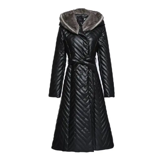 

Women's tuhao leather coat down cotton suit Korean long winter net red new plush fur one women's coat
