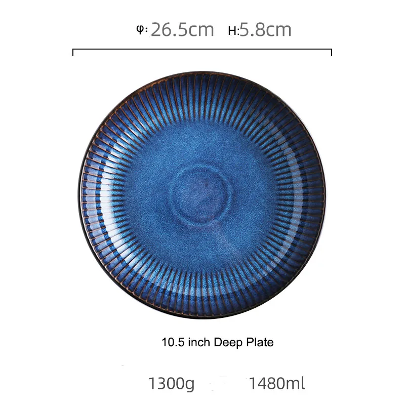 ANTOWALL Creative Nordic ceramic plate blue stripe flat plate household ceramic plate western plate pasta steak plate - Цвет: 10.5 inch Deep Plate