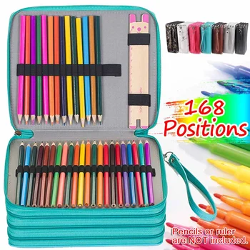 

PU Leather School Pencil Case 168 Holes Large Capacity Colored Pencil Bag Box Multi-functional Pencilcase For Art Supplies Gift