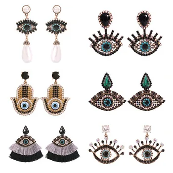 

Fashion Jewelry Devil's Eye Fatima Hamsa Earring Women Trendy Crystal Natural Stone Stud Earrings Girl Gift