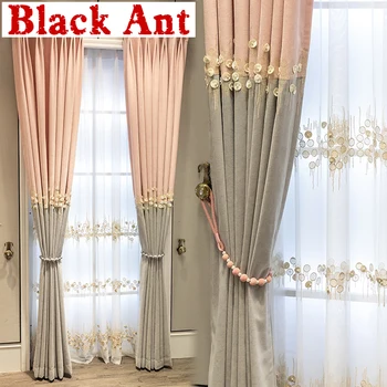 

Stitching Curtain for Princess Room Pearls Curtain Chenille Delicate Fabric for Living Room Blackout Curtain Drape X720#40