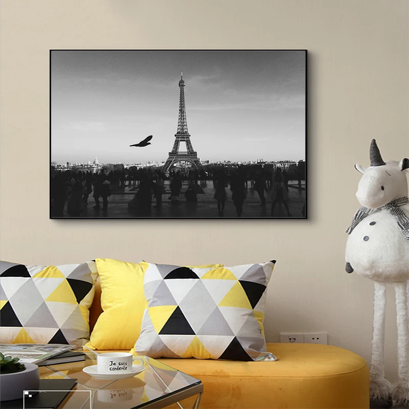 Bird Flying Over Square with Eiffel Tower Canvas Art Posters and Prints Wall Pictures for Living Room Cuadros Decor Dormitorio | Дом и сад