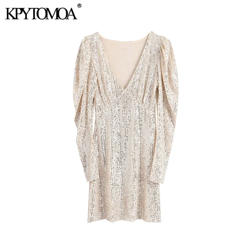 Vintage Sexy Shining Sequin Mini Sheath Dress Women 2020 Fashion V Neck Puff Sleeve Stretchy Female Party Dresses Vestidos Mujer Vintage Sexy Shining Sequin Mini Sheath Dress Women 2020 Fashion V Neck Puff Sleeve Stretchy Female Party Dresses Vestidos Mujer