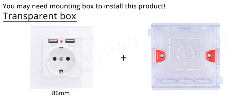 欧插2USB 86透明暗盒