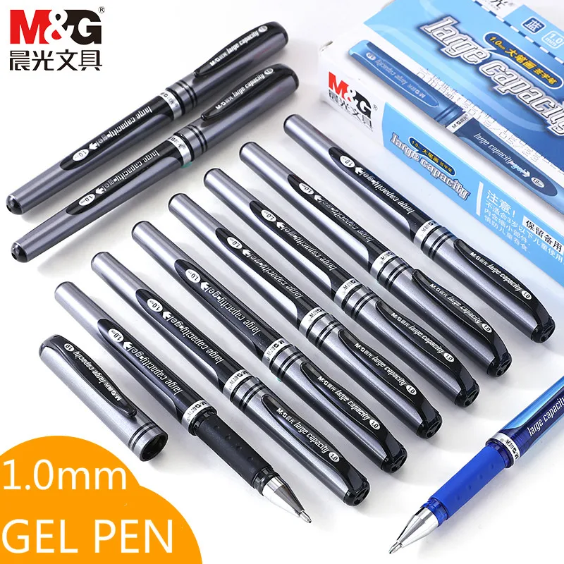 M&G 12pcs Black Blue Pen 1.0mm Signature Gel Pen Broad Gel Ink Pens Stationery for School Office Supplies Writing Cute Kawaii