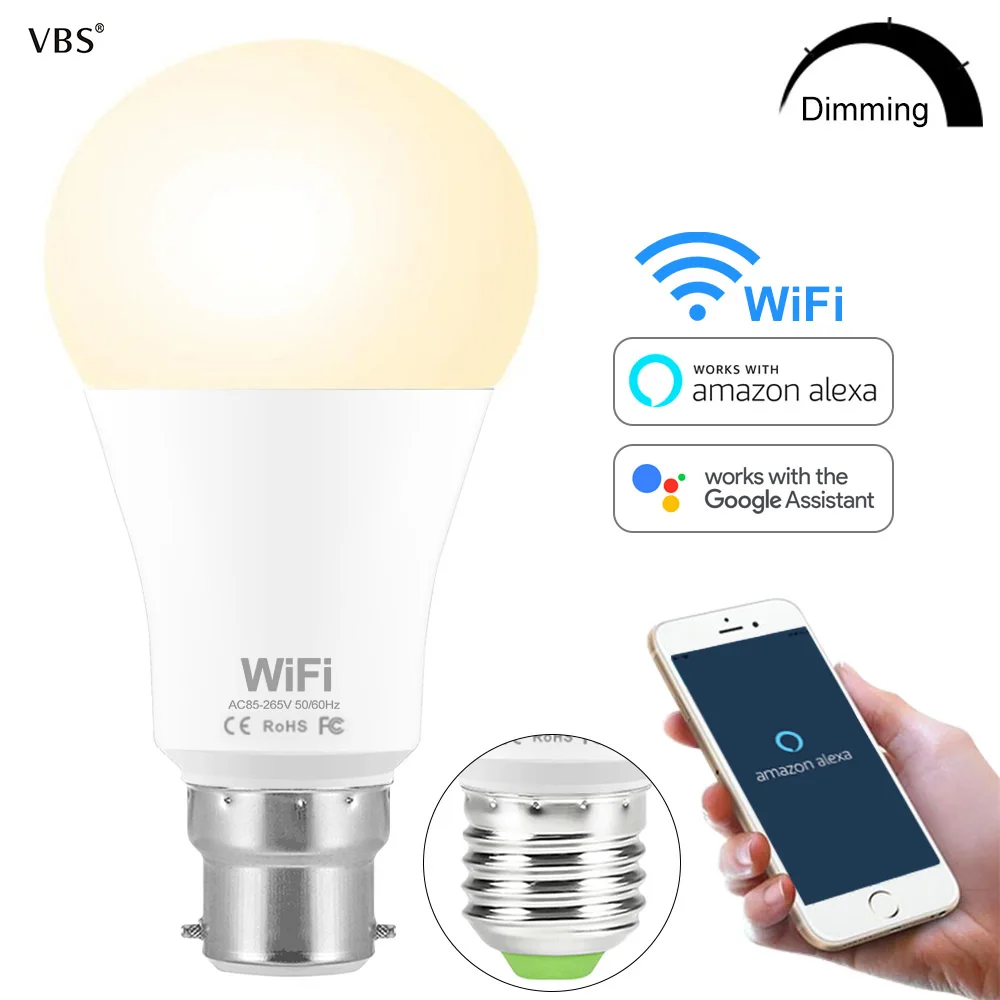 Wireless WiFi App Remote Control Light Smart Bulb for Alexa Google Home B22 E26~ 