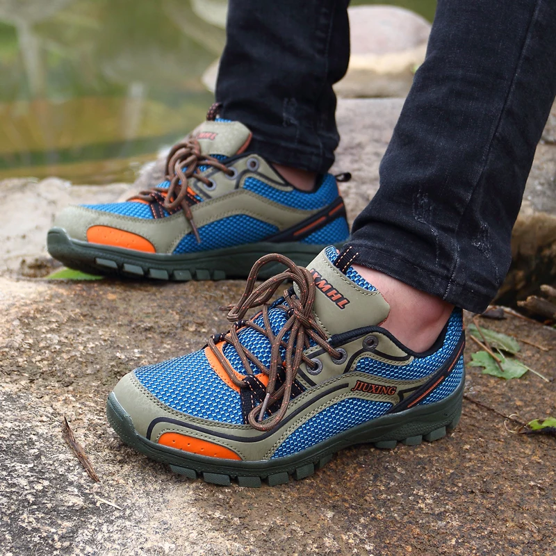 HUMTTO Men Hiking Shoes Non Slip Trekking Shoes Breathable Sneakers Mountain Climbing Shoes Wear Resistant Camping Shoes Male