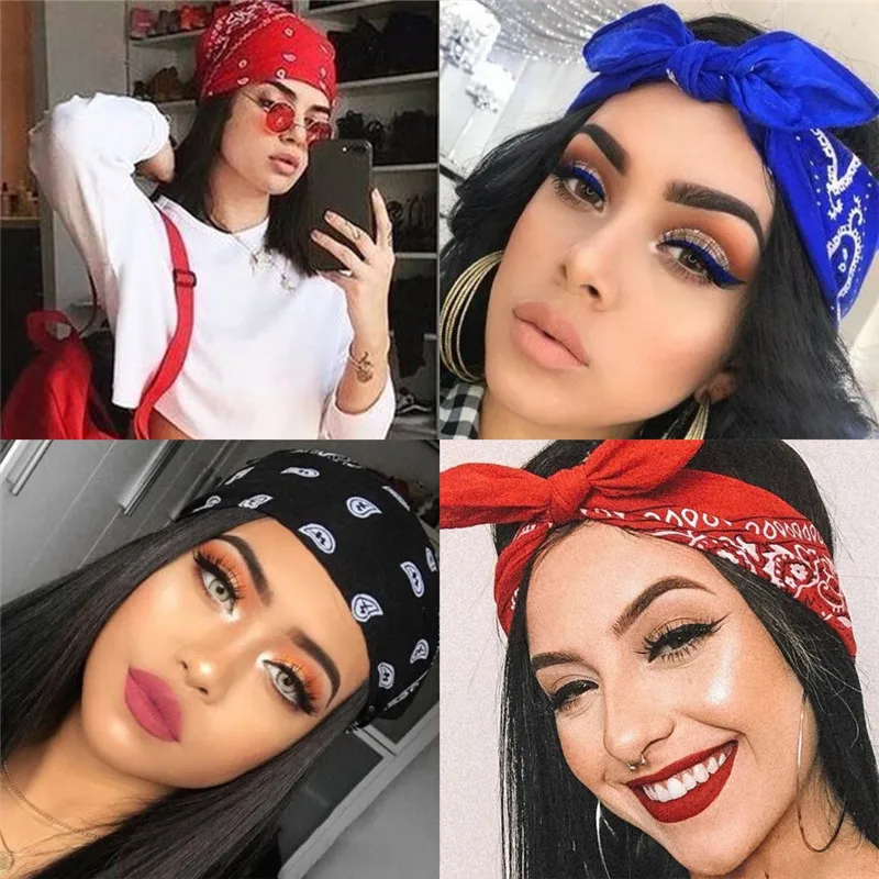 Hair Accessory Fashion Bohemian Print Bandana Hair Bands for Women Girls Turban Headband Unisex Square Scarf Handkerchief Hair Accessories