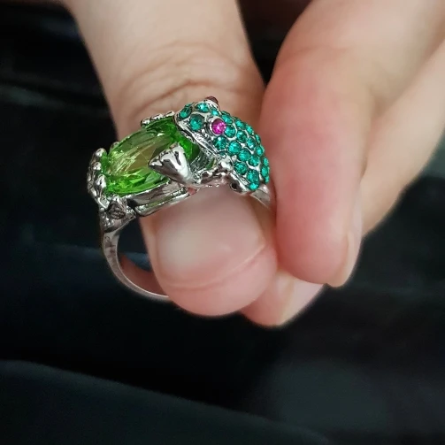 Креативное кольцо в стиле панк, рельефная лягушка, винтажное Кристальное кольцо для женщин, зеленый кабрит, ящерица, кольцо для девочек, кольца на палец, мужские anillos K5 - Цвет основного камня: shape1