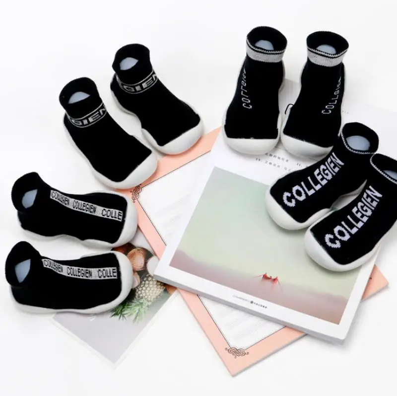 New Baby Walkers Unisex Baby First Walker Kids Soft Shoe Black Knit Booties Anti-slip Rubber Sole Toddler Shoes First Shoes