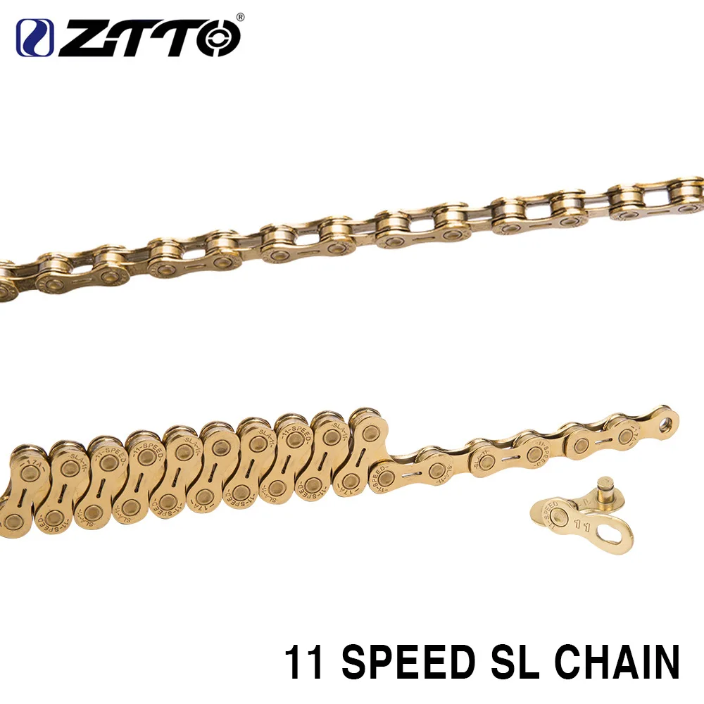 ZTTO MTB11S bicycle chain titanium nitride coated gold chain and accessories K7 gold semi-hollow 116L with magic buckle