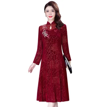 

2019 Autumn New Fashion Wedding Wedding Embroidered Slim Jacquard Long Sleeve Dress Large Size L-5XL High Quality Party vestidos