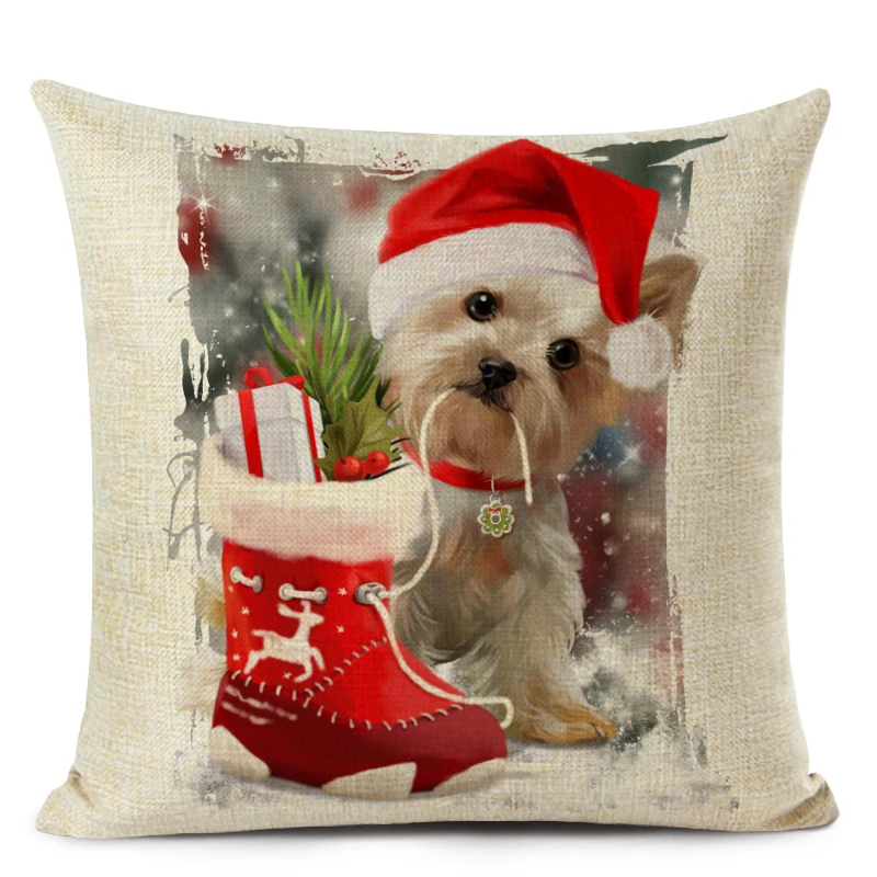 Рождественский Чехол на подушку, декоративный чехол для подушки с рисунком милой собаки, кошки, наволочка для украшения гостиной
