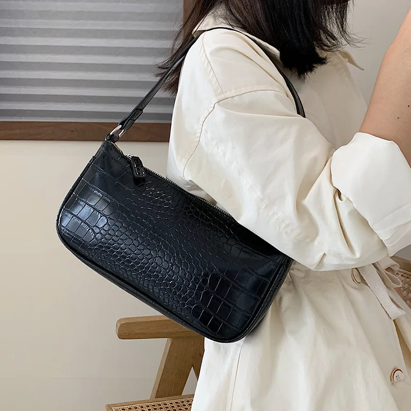 

Crocodile Pattern Vintage Leather Shoulder Bags For Women 2019 Small Cell Phone Handbags and Purses Lady Simple Totes Handbag