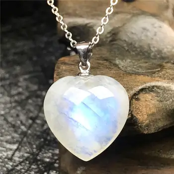

Pendant Necklace Natural Heart Moonstone Jewelry For Woman Man 16x6mm Beads 925 Silver Chains Blue Light Crystal Gemstone AAAAA