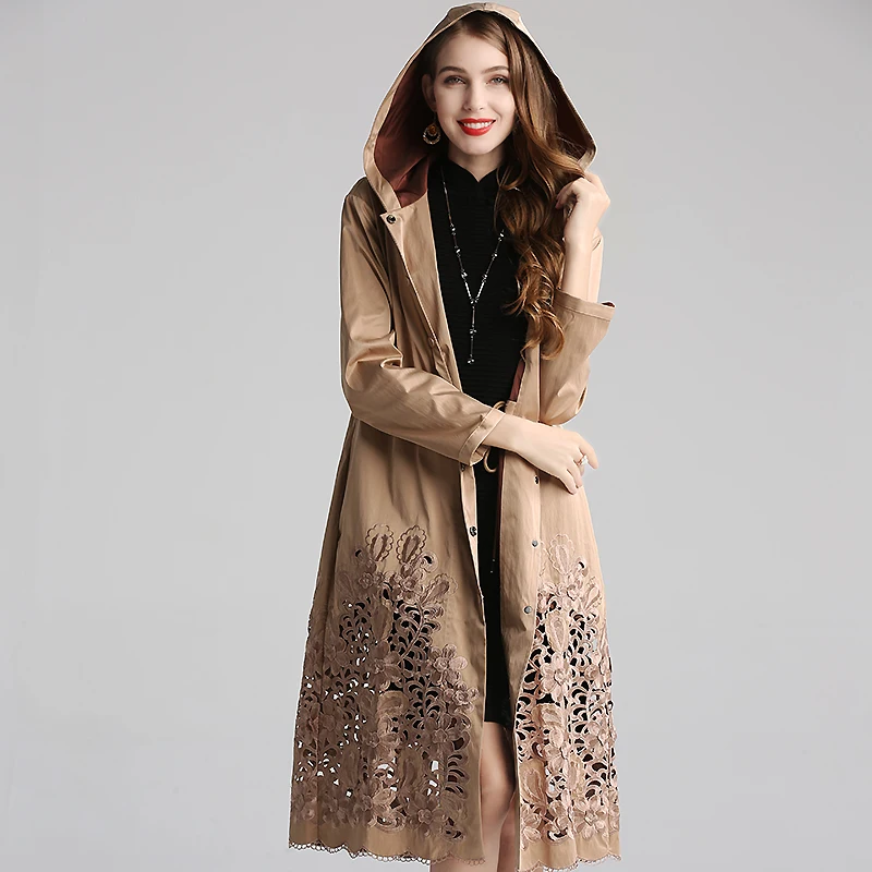 Осенняя и зимняя ветровка с капюшоном, пальто в уличном стиле, с вышивкой, однобортное, с длинным рукавом, тонкое женское пальто, M-3XL