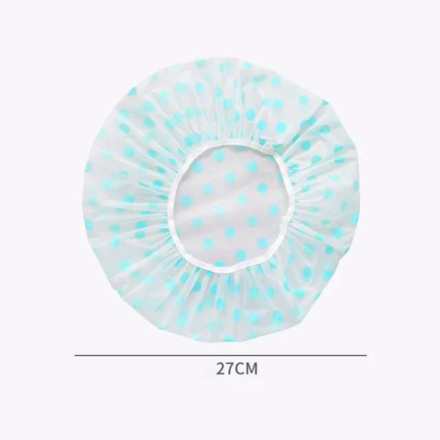 Nők Műanyag Pont Nyomtatás Vastagított Vízálló Zuhanysapka Eldobható, Elasztikus Fürdő Kalap Zuhany Színes Sapka A Fodrászathoz - Image 2