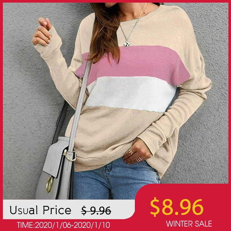 Celmia Women Autumn Winter Color Splicing Fashion Long Sleeve Female Sweatshirt Casual Loose Pullover Office Sport Jumpers 5XL 7 | Женская