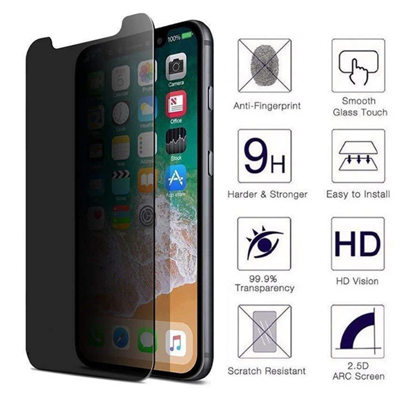 Антишпионское закаленное стекло для iPhone X XR Xs Max Защитное стекло ...