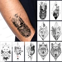 Waterproof Temporary Tattoo Sticker Fake Tatoo Realistic Body Art Black Forest Wolf For Men Women Child Tattoos