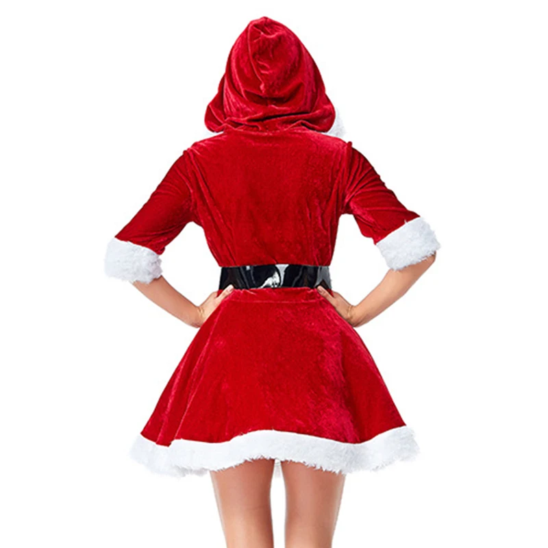 Рождественское платье, женский зимний маскарадный костюм снеговика, рождественское красное черное платье с капюшоном для тенниса, сексуальные платья с v-образным вырезом для вечеринок