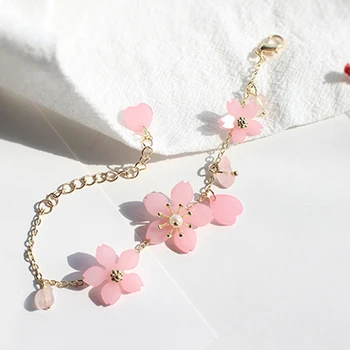 

Pink Cherry Blossom Small Pure And Fresh And Heartly Sweet Bracelet Cubic Crystal Adjustable Bracelets The New Flower Bracelet