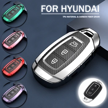 

TPU+Carbon Fiber Grain Key Cover Key Case For Hyundai i30 Ix35 KONA Encino Solaris Azera Grandeur Ig Accent Santa Fe 2018 2019