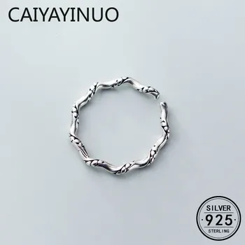 

CAIYAYINUO Vintage Minimalist Personality Wave Punk Ring Genuine 925 Sterling Silver Fine Jewelry For Women Birthday party Gift