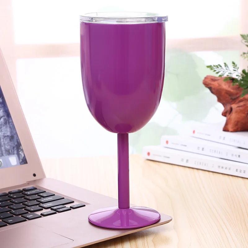 10 унций двойной Кубок из нержавеющей стали креативный высокий виноградный бокал для красного вина Подарочная чашка - Цвет: Bright purple