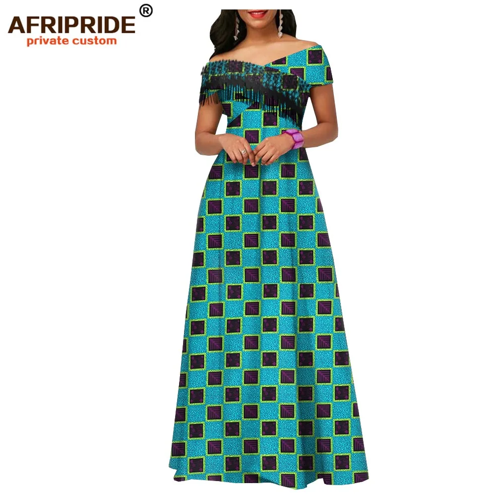 Африканское весеннее платье для женщин, Анкара, ткань+ кисточка, вечерние, свадебные, длина до пола, женское повседневное Хлопковое платье A1925018 - Цвет: 359