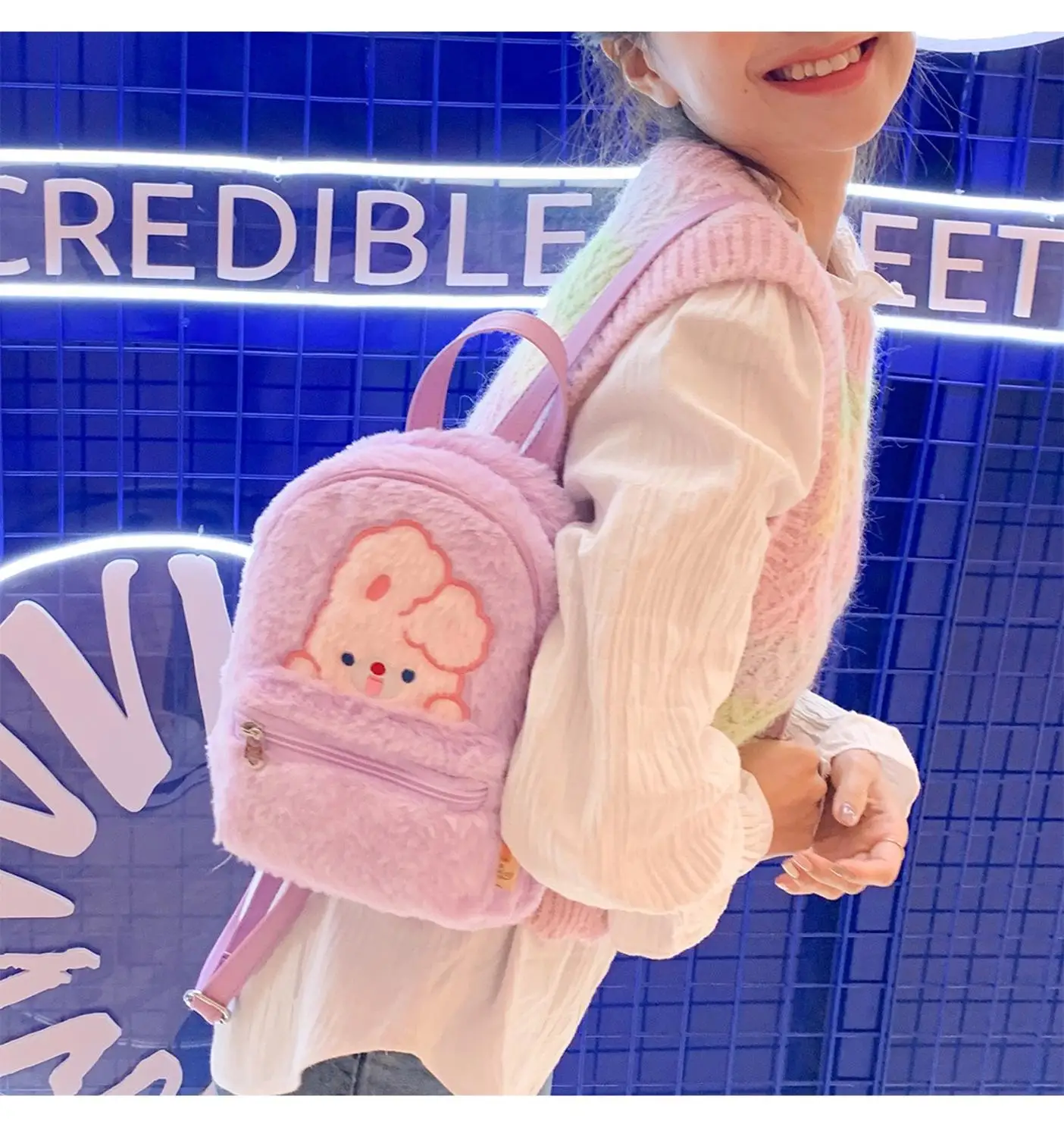 Bentoy-mochila de oso y conejo para niñas, bolsa de felpa para Franela suave, regalos para hijas dulces, escolar, funda para Ipad de 9 pulgadas, marrón, novedad