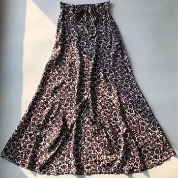 

Women's Floral Print Midi Skirt Split Retro High Waist Skirt With Sashe for Spring Summer 2020 New