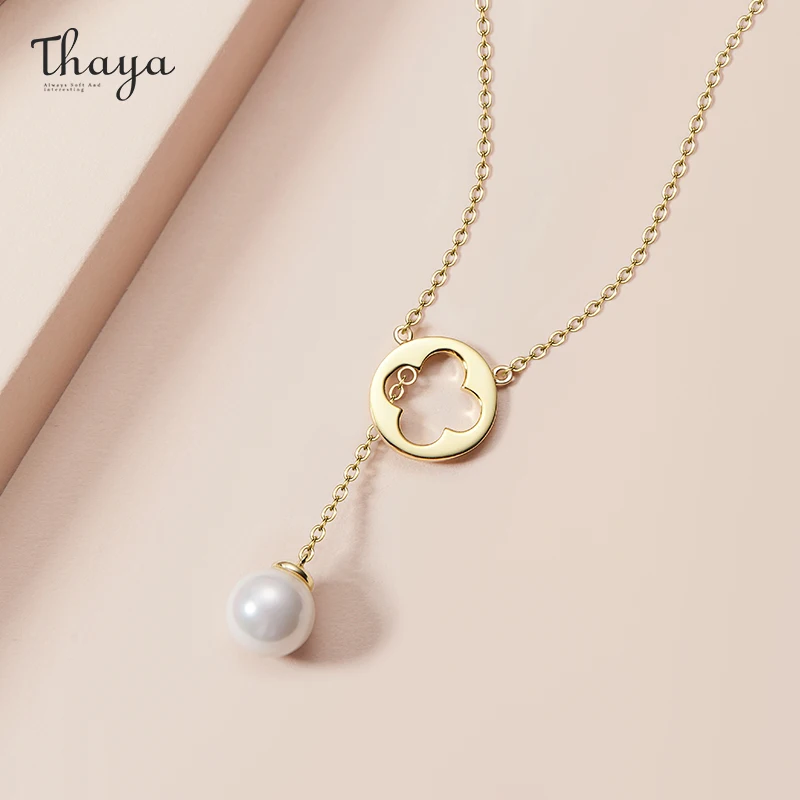 

Thaya S925 Silver Freshwater Pearl Necklace Four- Leaf Necklace Pendant Silver Zircon 45cm Elegant For Women Fine Jewelry Gift