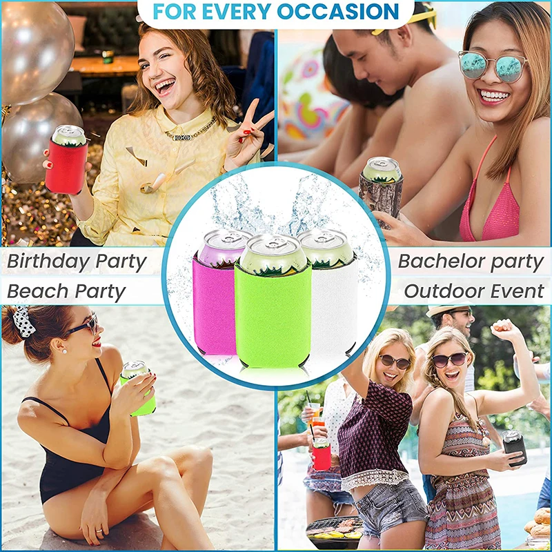 6Pcs/Set Beer Can Cooler Blank Neoprene Can Sleeves Collapsible Insulated Drink Cooler Holders for Beer Water Bottles Drink Cooler Beer Bottle Cooler Beer Cooler