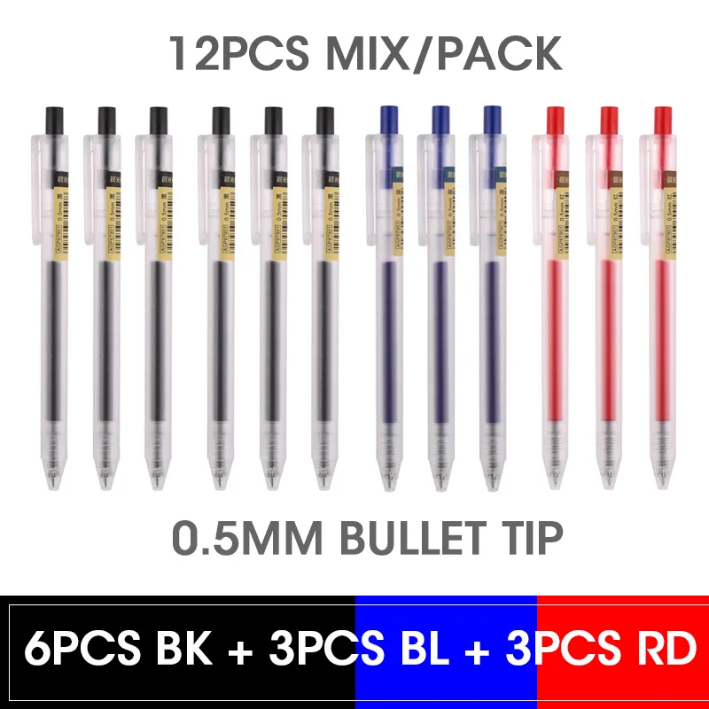 6 black 3 blue 3 red M& G Ультра простая Muji стильная Выдвижная гелевая ручка 0,5 мм гелевые ручки-роллеры черный синий красный офисные школьные принадлежности гелевая ручка - Цвет: 6 black 3 blue 3 red