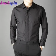Новинка, брендовая мужская рубашка, однотонная, тонкая, деловая, мужская, рубашка, элегантная, с вышивкой, с длинными рукавами, Chemise homme, хлопковая, Camisas